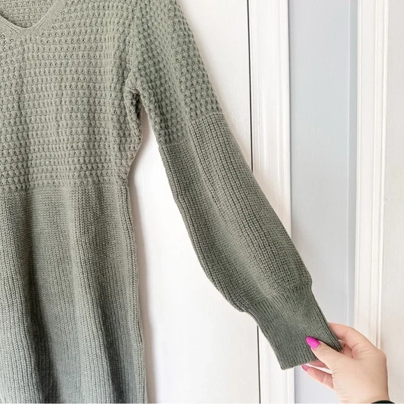 Cupshe Honeycomb Textured Knit Sweater Mini Dress Sage Green L NWT - Picture 5 of 9